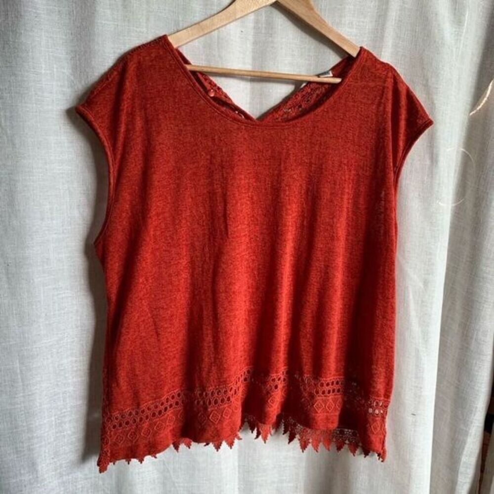 Cato Woman Lace Trim Tank‎ Top 22/24W Plus Size Burnt Orange Boho Casual Soft
